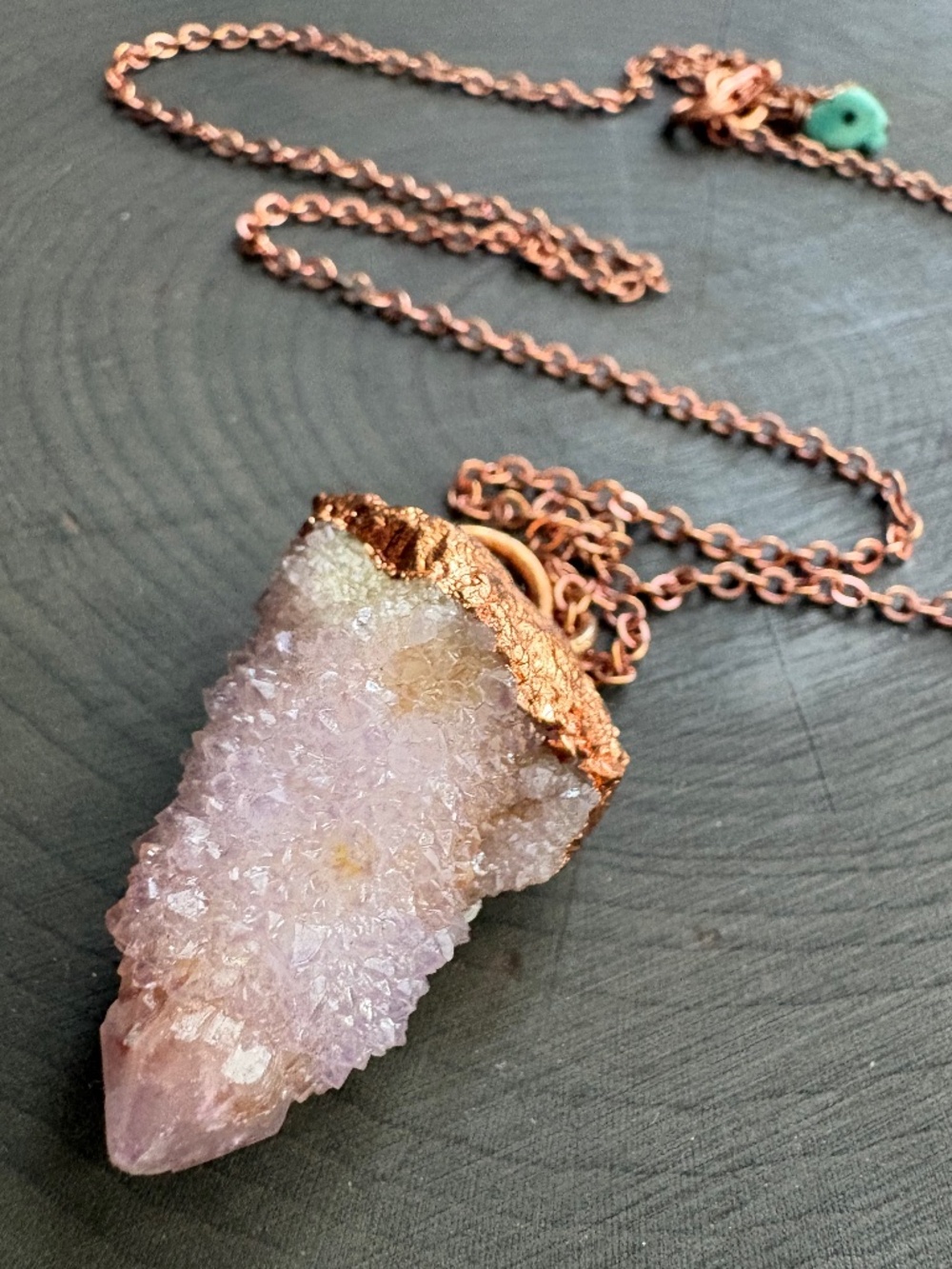 Spirit Quartz gemstone necklace, WingostarrJewelry electroformed copper